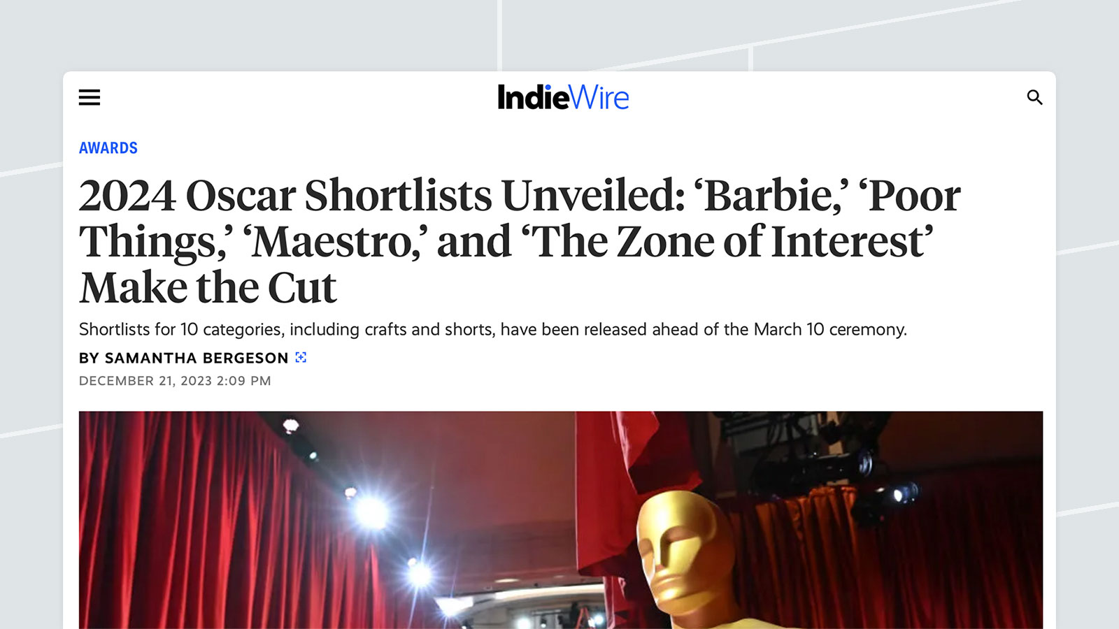 Film With FILM FEST KNOX Connection Short-Listed for Oscars